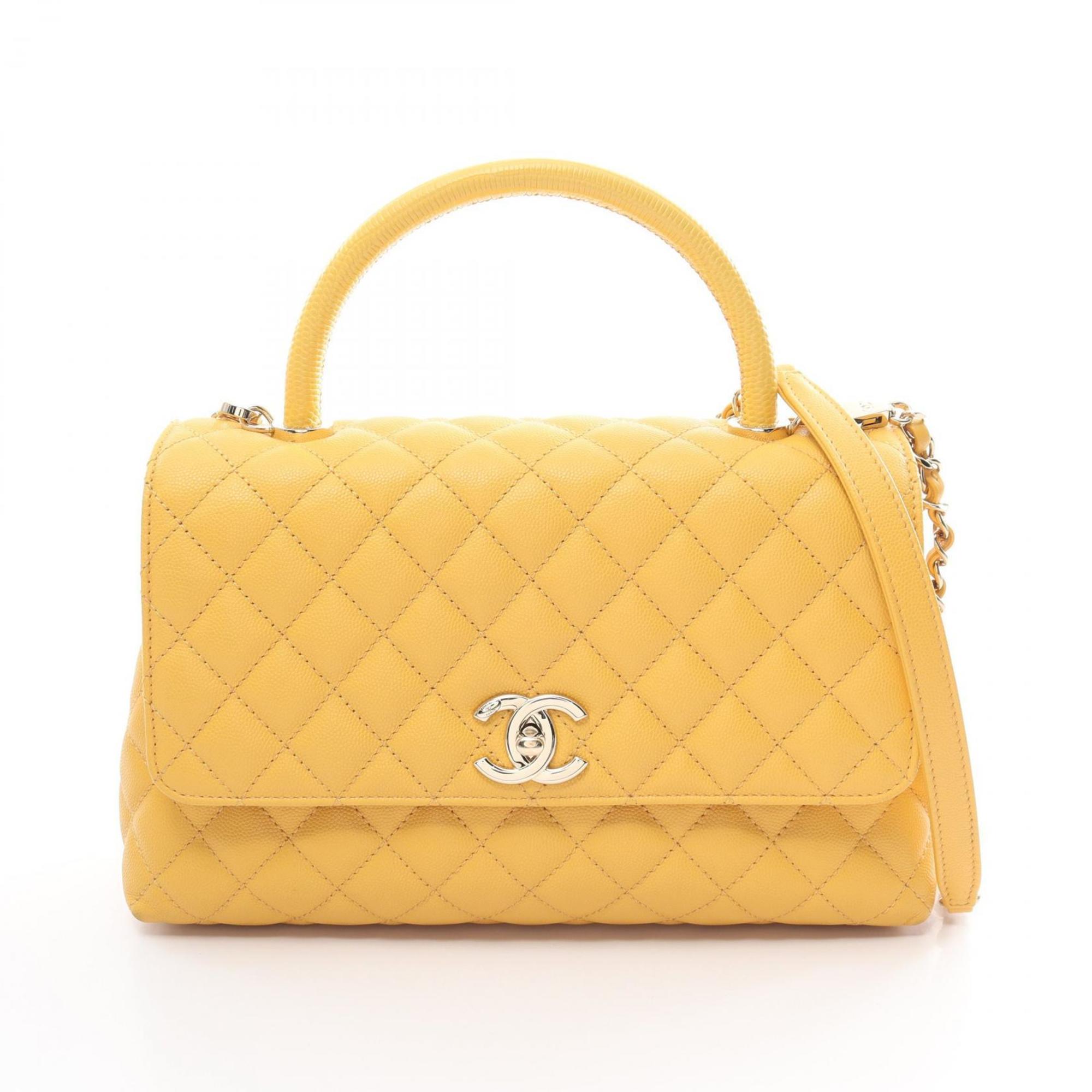 CHANEL Coco Handle 29 Flap Bag Matelasse Handbag Caviar Skin (Grained Calf) Women's Yellow A92991