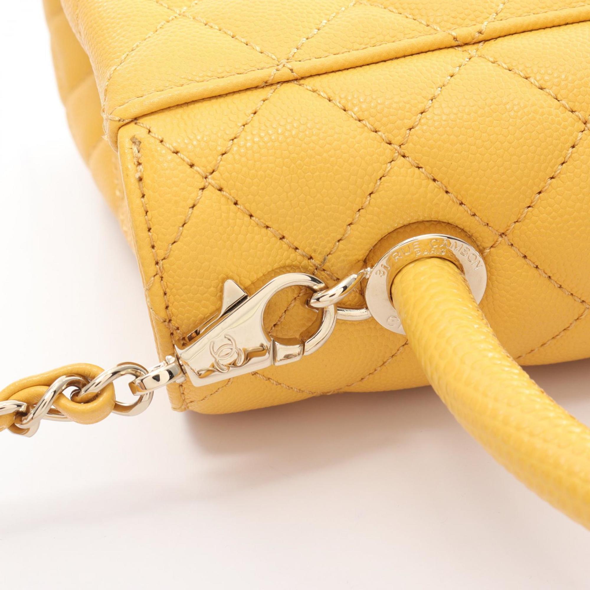 CHANEL Coco Handle 29 Flap Bag Matelasse Handbag Caviar Skin (Grained Calf) Women's Yellow A92991