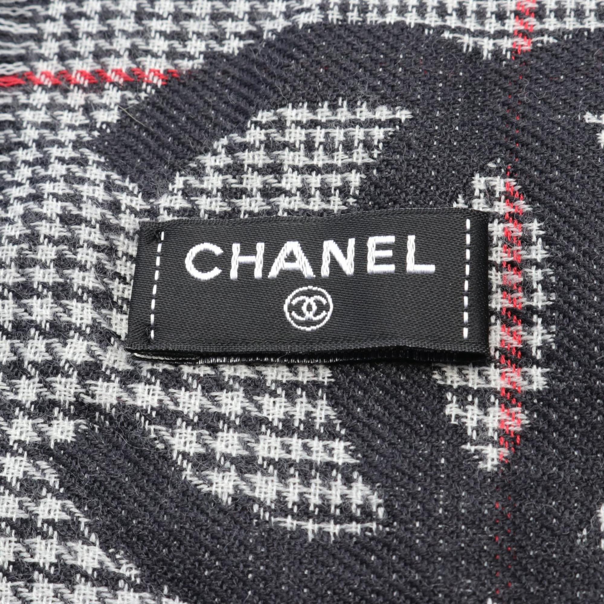 CHANEL Coco Mark Scarf Clothing Silk Cashmere Women's Black White Red