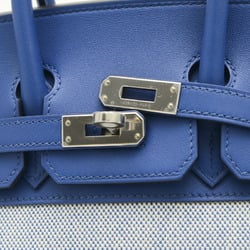 Hermes Birkin 25 Swift Handbag Toile Ecru Blue Bill France