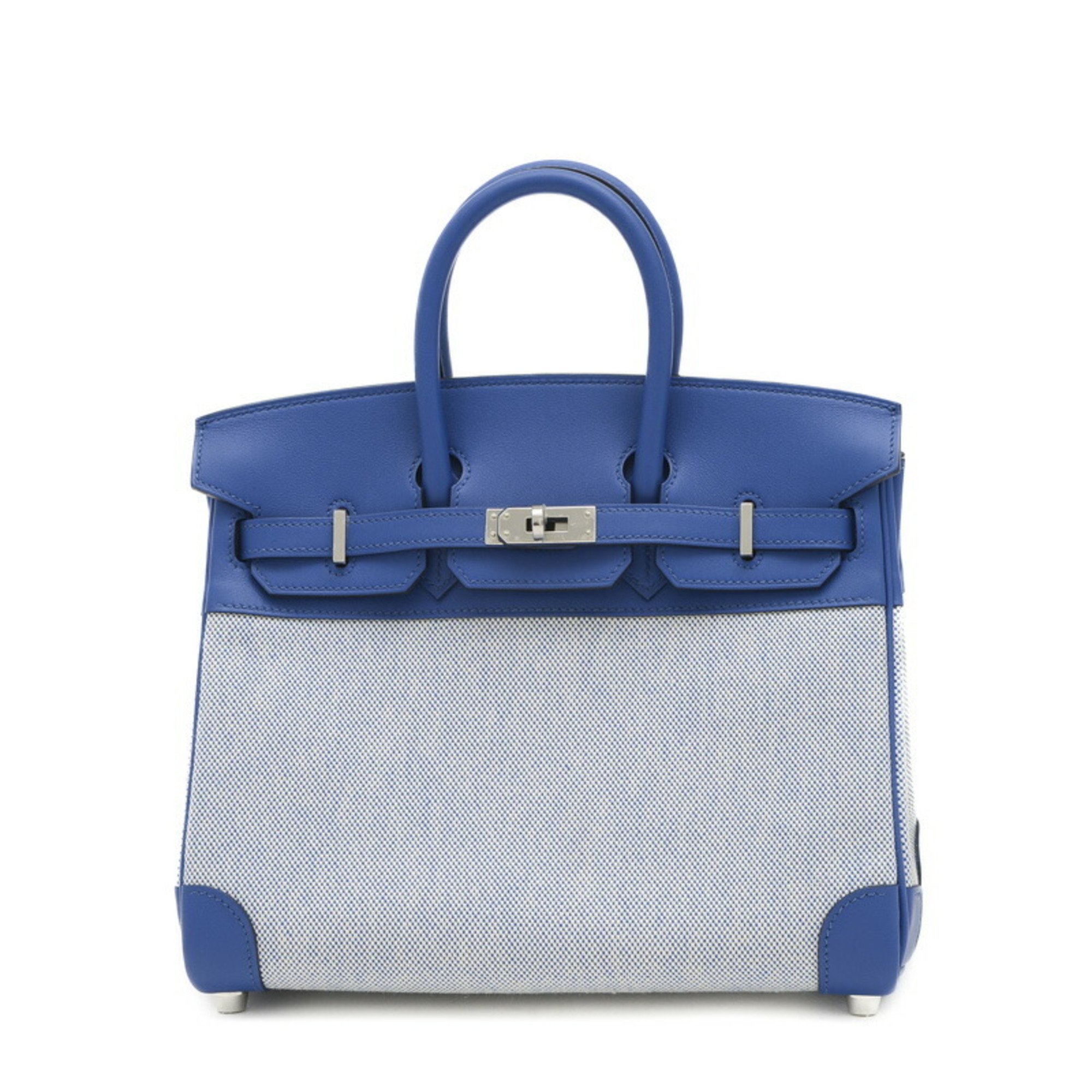 Hermes Birkin 25 Swift Handbag Toile Ecru Blue Bill France