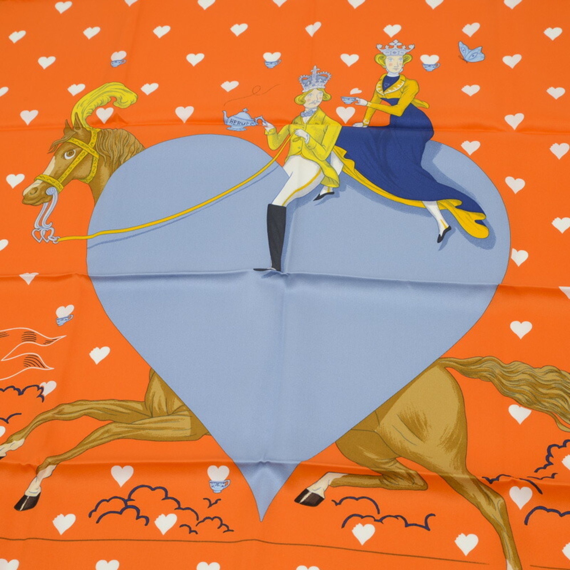 Hermes Carre 70 Scarf Tea Time Orange 100% Silk