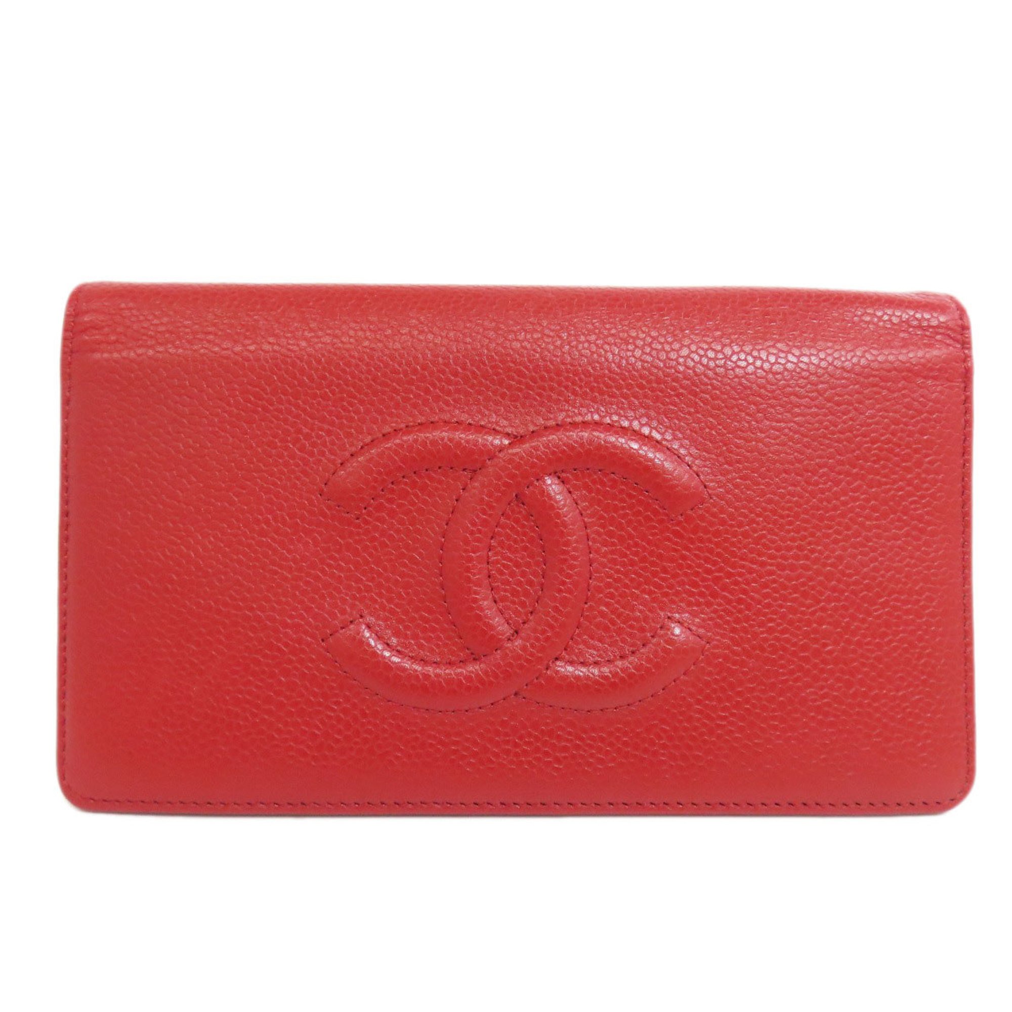 Chanel Coco Mark Long Wallet Caviar Skin Women's CHANEL