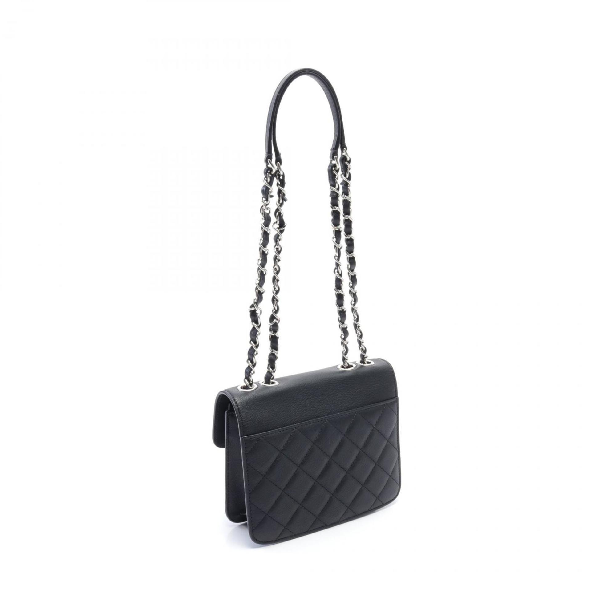 CHANEL Matelasse Coco Mark Shoulder Bag Leather Women's Black