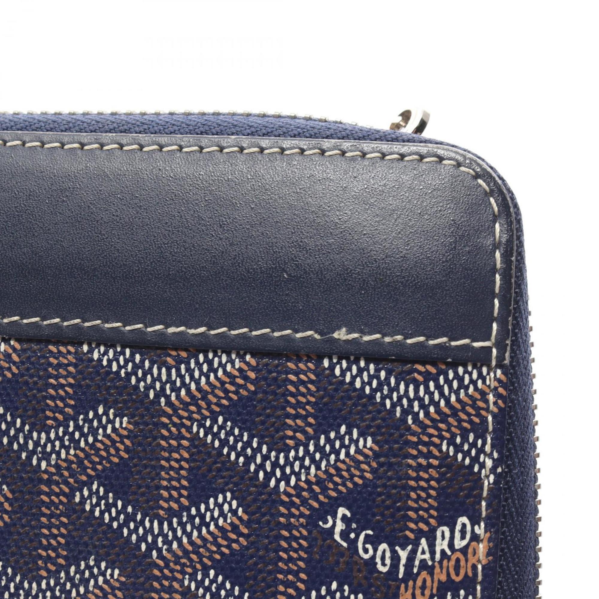 GOYARD Matignon GM Round Long Wallet Coated Canvas Leather Men's Women's Navy Multicolor