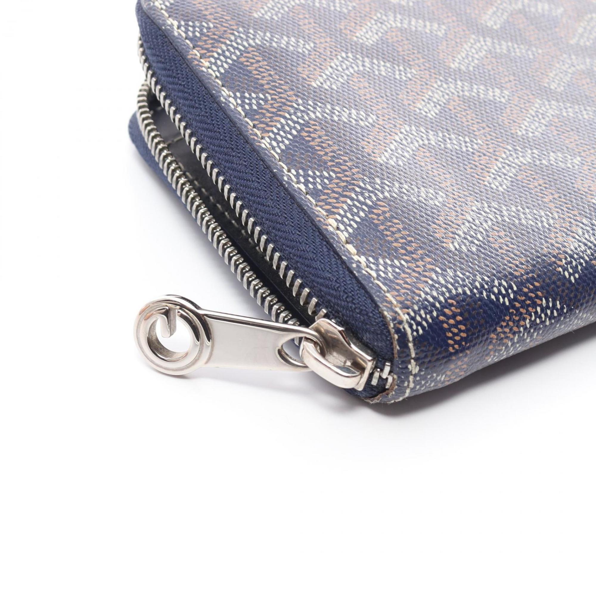 GOYARD Matignon GM Round Long Wallet Coated Canvas Leather Men's Women's Navy Multicolor