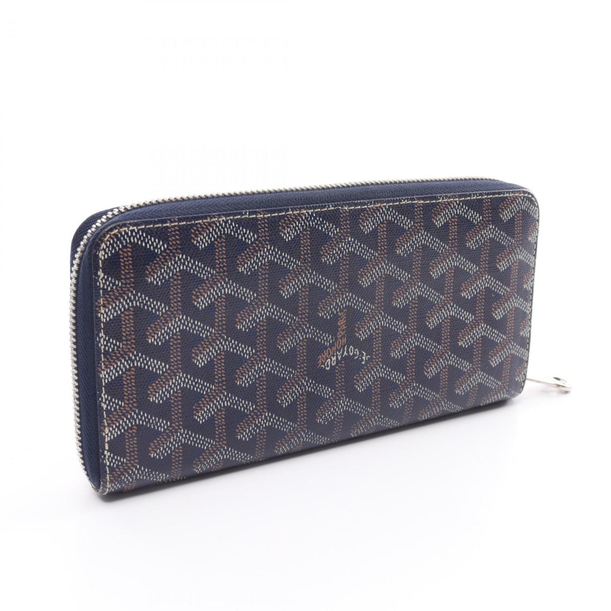 GOYARD Matignon GM Round Long Wallet Coated Canvas Leather Men's Women's Navy Multicolor