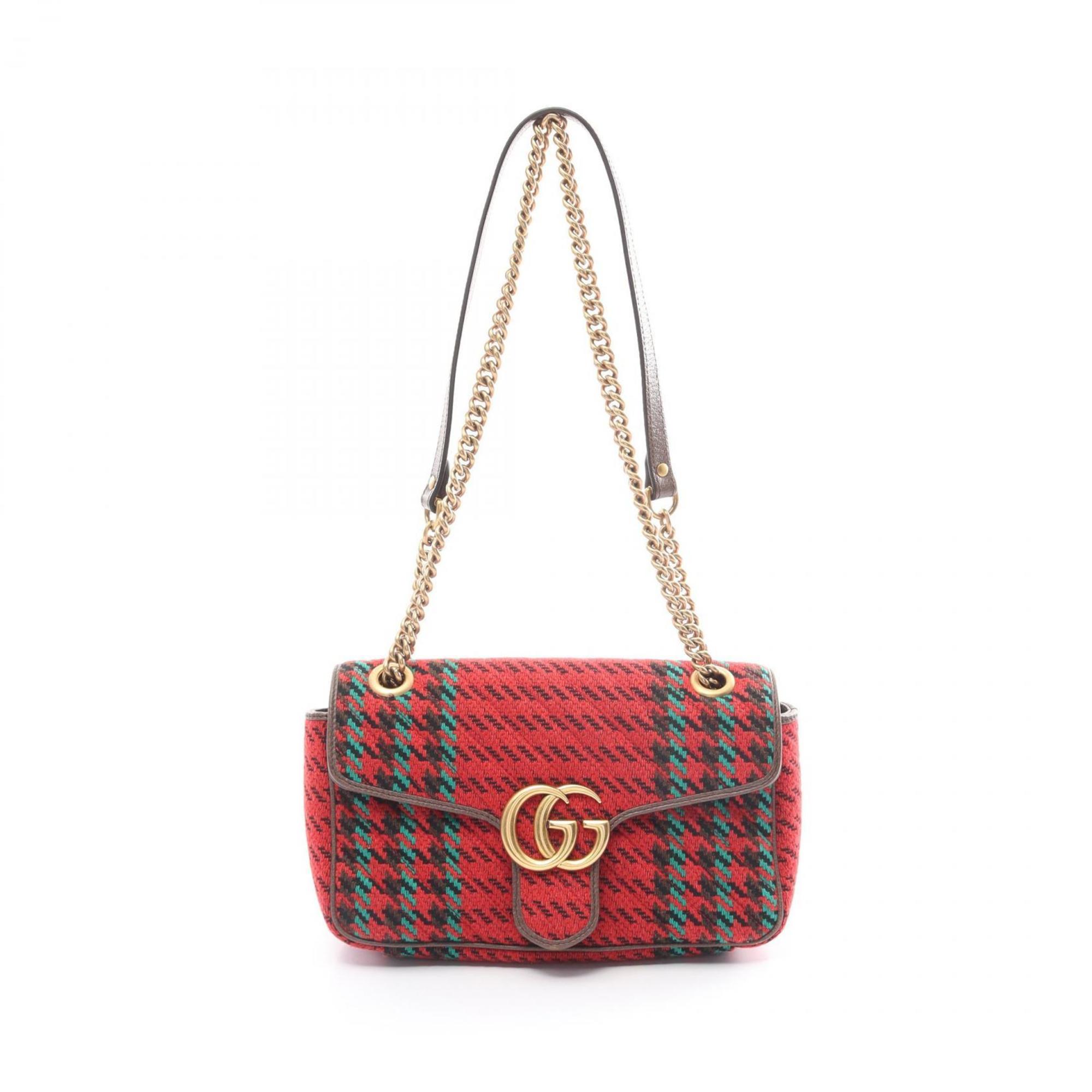 Gucci GG Marmont Quilted Small Shoulder Bag Wool Jacquard Women's Red Brown Multicolor 443497