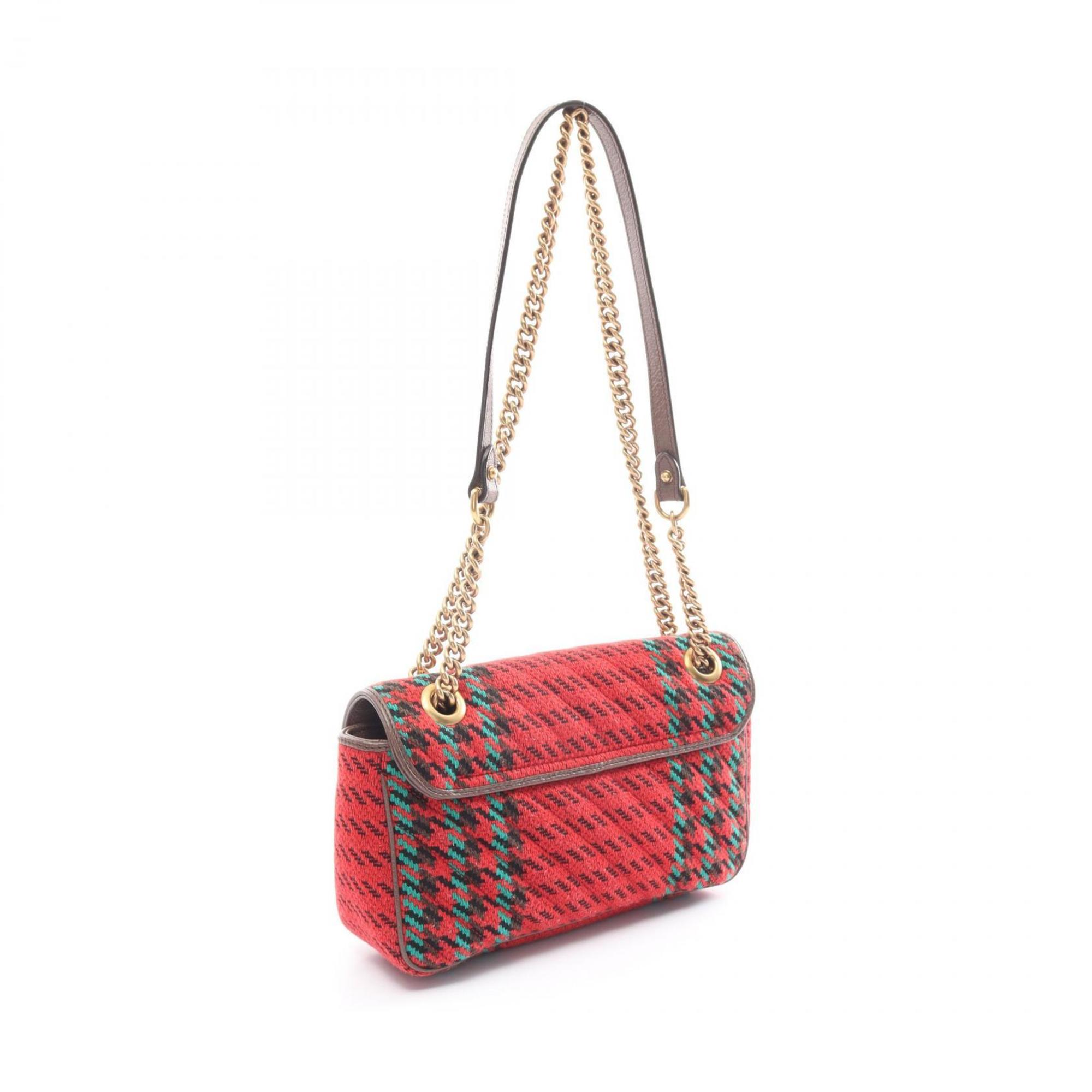 Gucci GG Marmont Quilted Small Shoulder Bag Wool Jacquard Women's Red Brown Multicolor 443497