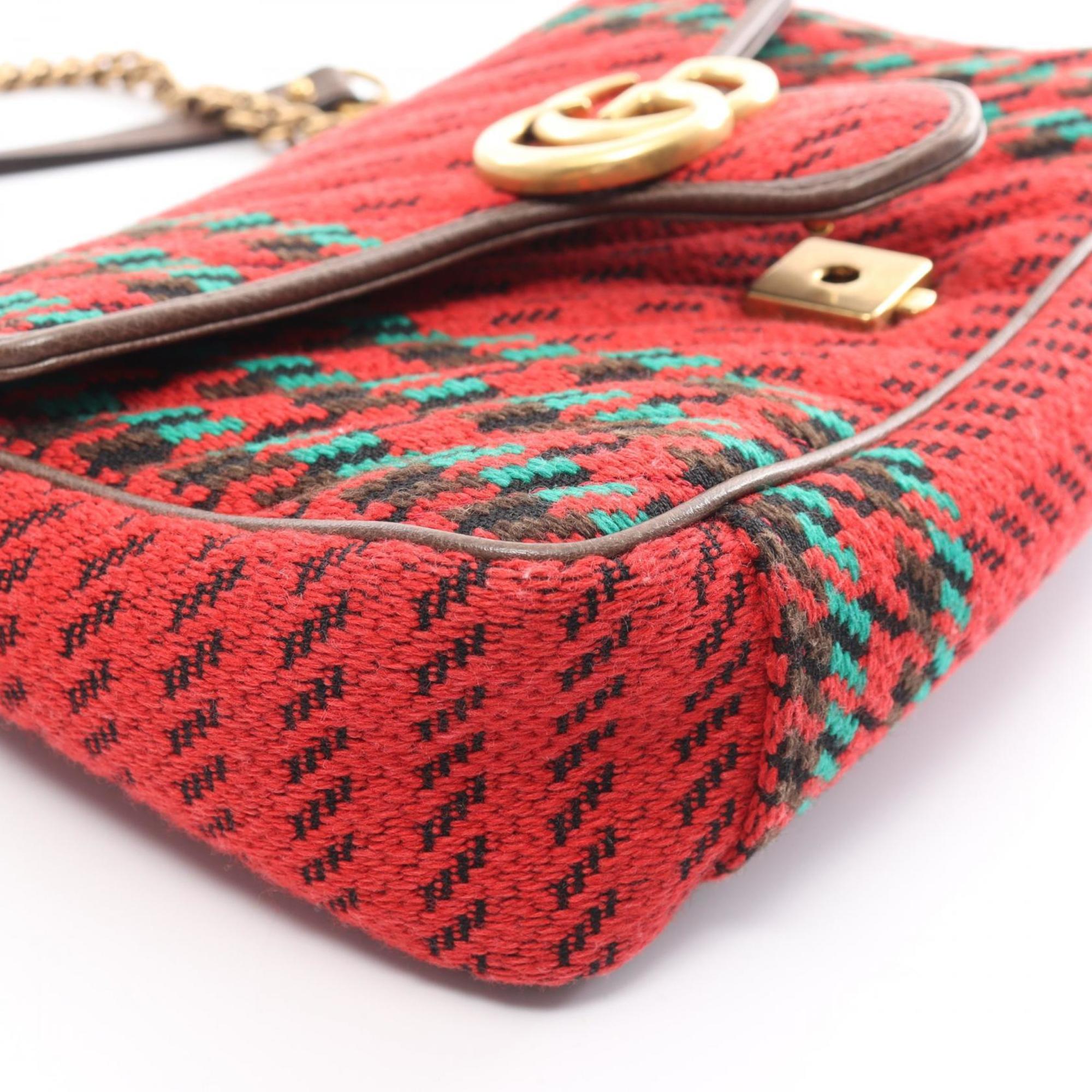 Gucci GG Marmont Quilted Small Shoulder Bag Wool Jacquard Women's Red Brown Multicolor 443497