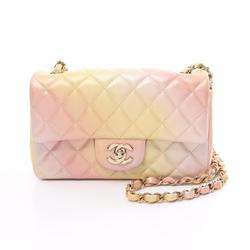 CHANEL Matelasse 20 Shoulder Bag Leather Women's Pink Yellow 69900