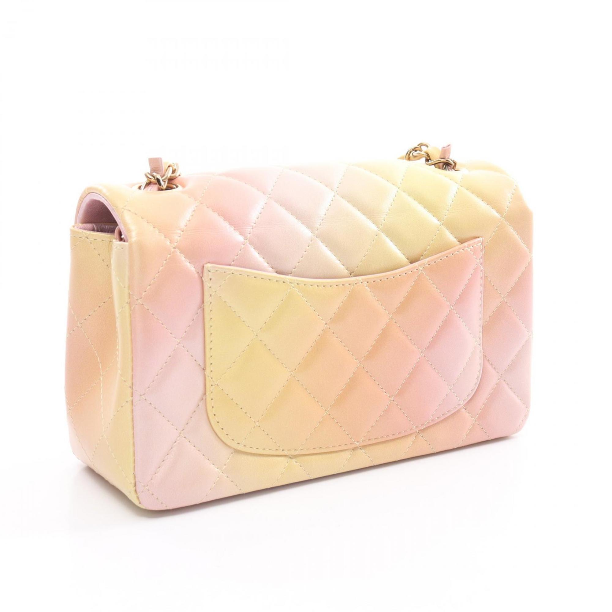 CHANEL Matelasse 20 Shoulder Bag Leather Women's Pink Yellow 69900