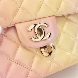 CHANEL Matelasse 20 Shoulder Bag Leather Women's Pink Yellow 69900