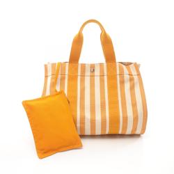 Hermes Cannes MM Tote Bag Canvas Women's Orange Ivory