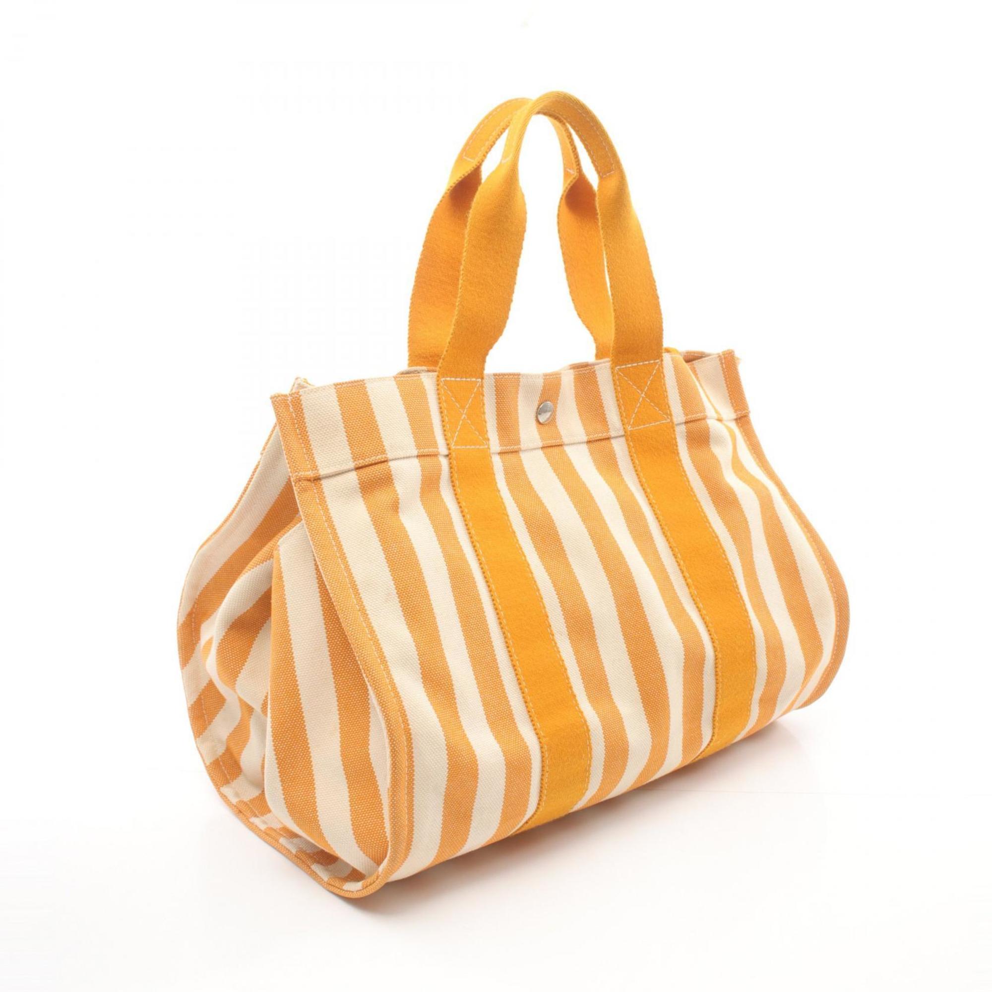 Hermes Cannes MM Tote Bag Canvas Women's Orange Ivory