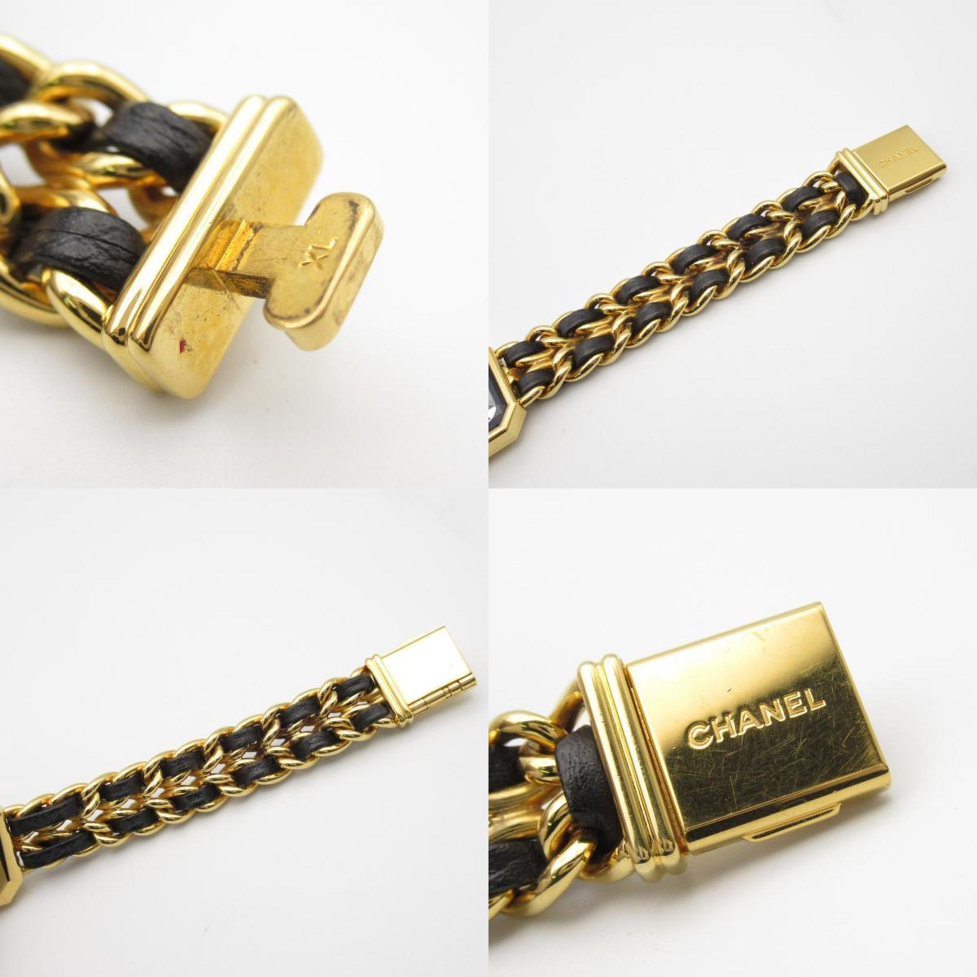 CHANEL Premiere XL Watch GP (Gold Plated) Leather Strap Women's Black H0001