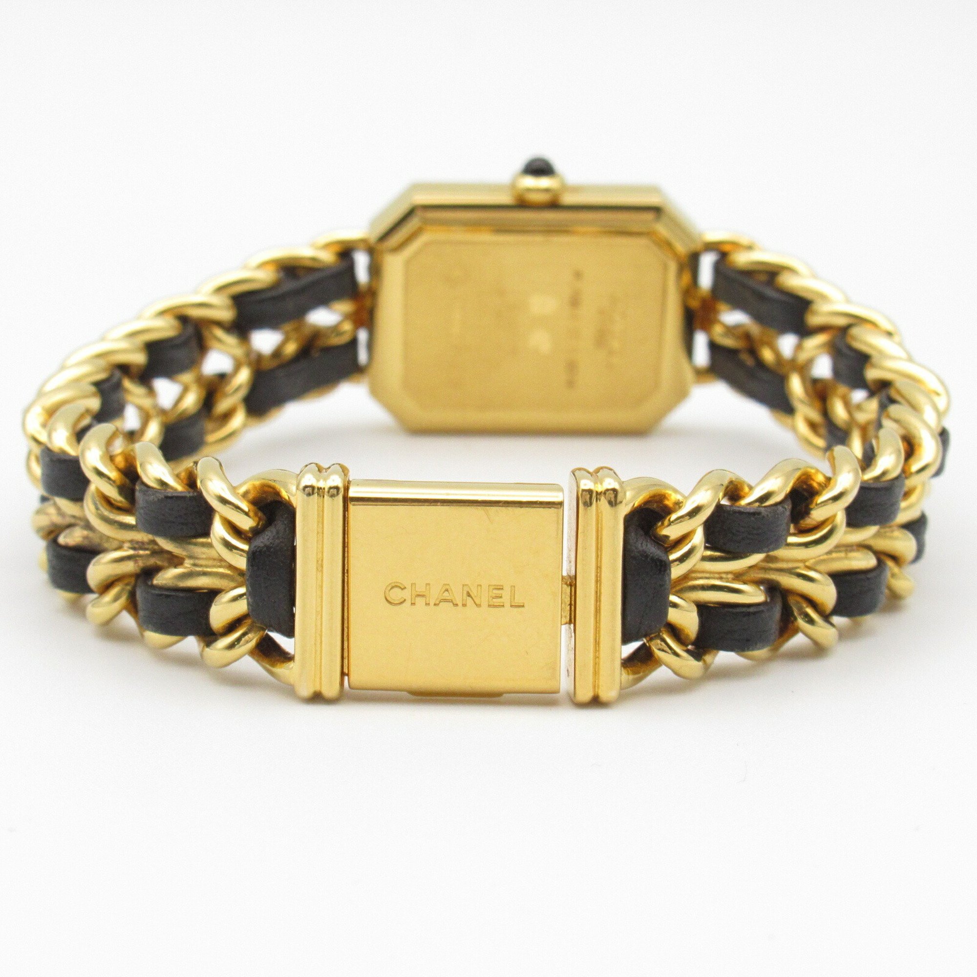 CHANEL Premiere XL Watch GP (Gold Plated) Leather Strap Women's Black H0001