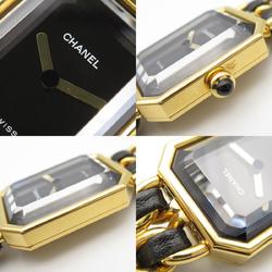 CHANEL Premiere XL Watch GP (Gold Plated) Leather Strap Women's Black H0001