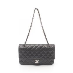 CHANEL Matelasse W-Flap Shoulder Bag Caviar Skin (Grained Calf) Women's Black A01112