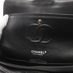 CHANEL Matelasse W-Flap Shoulder Bag Caviar Skin (Grained Calf) Women's Black A01112