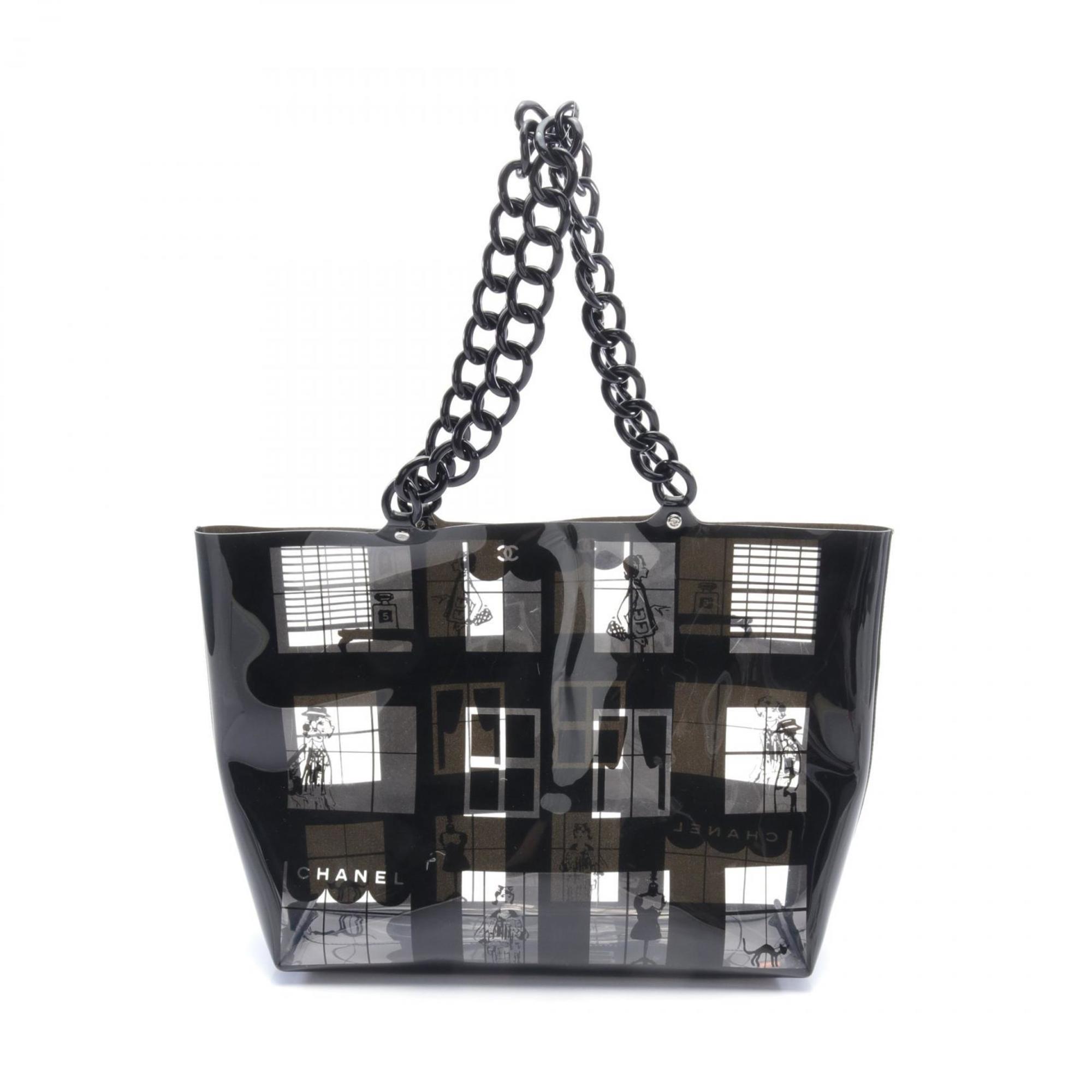 CHANEL Windows Line Tote Bag, Coated Canvas, Women's, Clear, Black