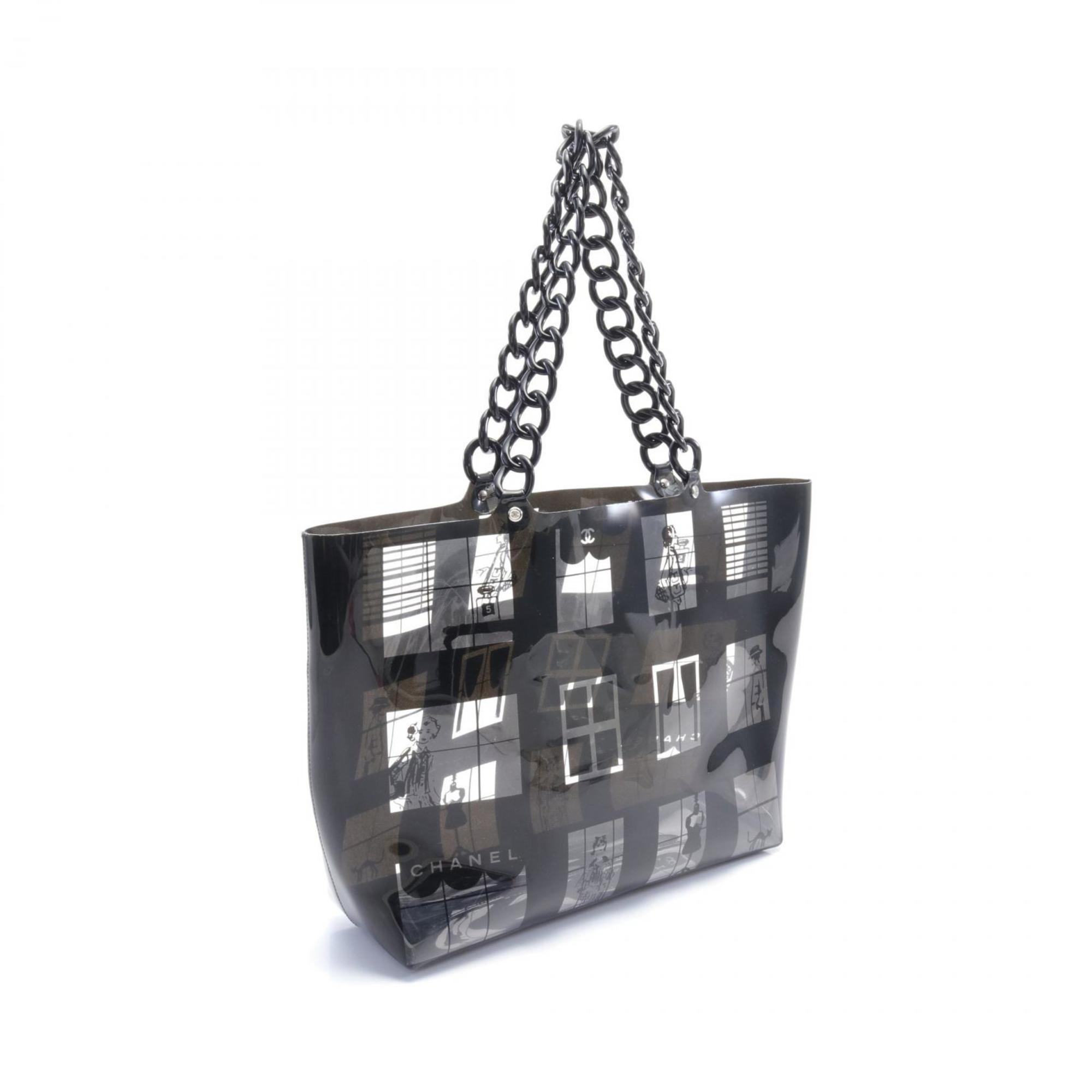 CHANEL Windows Line Tote Bag, Coated Canvas, Women's, Clear, Black