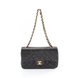 CHANEL Matelasse Double Flap Shoulder Bag, Lambskin, Women's, Black, A01113