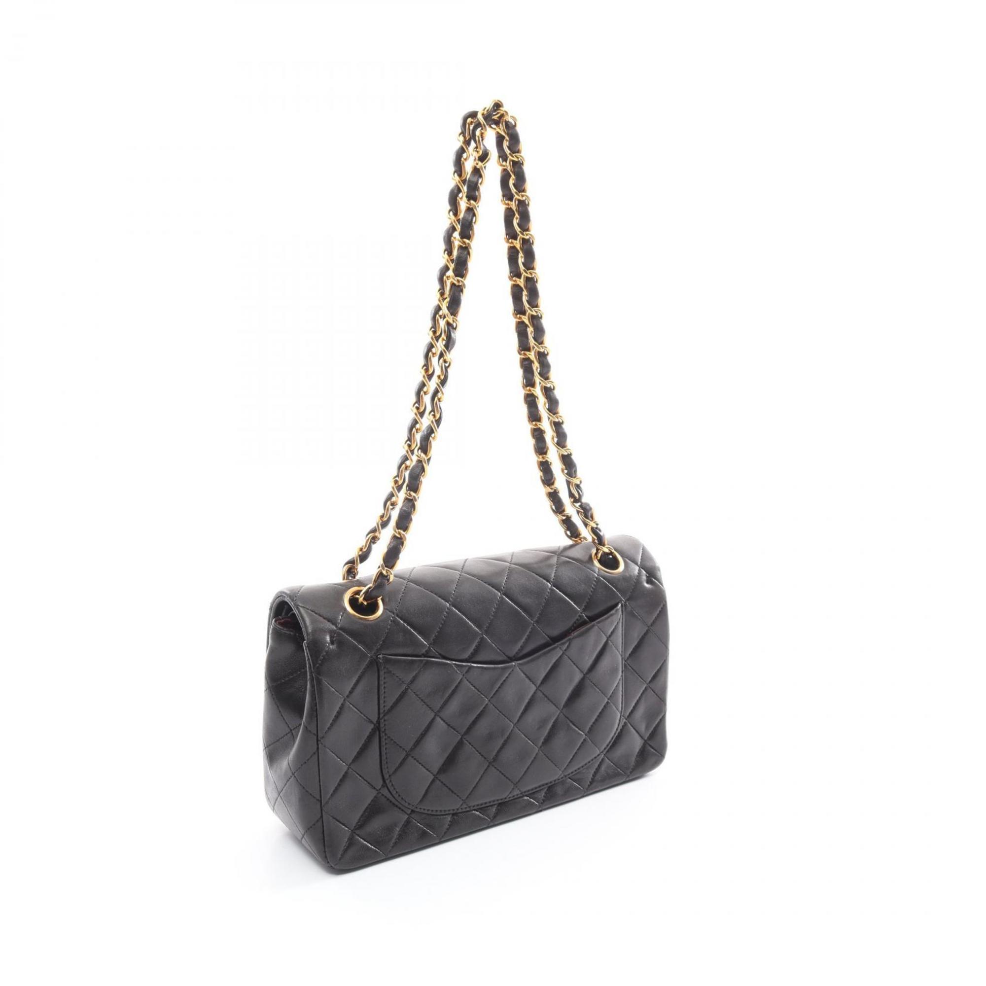 CHANEL Matelasse Double Flap Shoulder Bag, Lambskin, Women's, Black, A01113