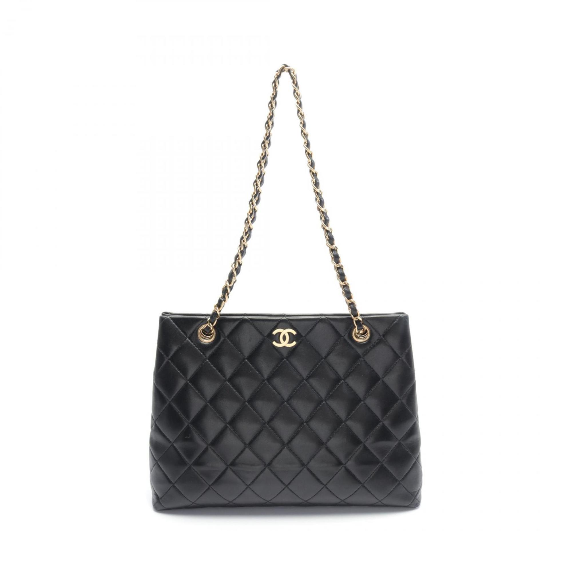 CHANEL Matelasse Tote Bag, Lambskin, Women's, Black