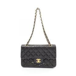 CHANEL Matelasse Double Flap Shoulder Bag, Lambskin, Women's, Black, A01113