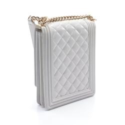 CHANEL Boy Chanel Matelasse Shoulder Bag Leather Women's White