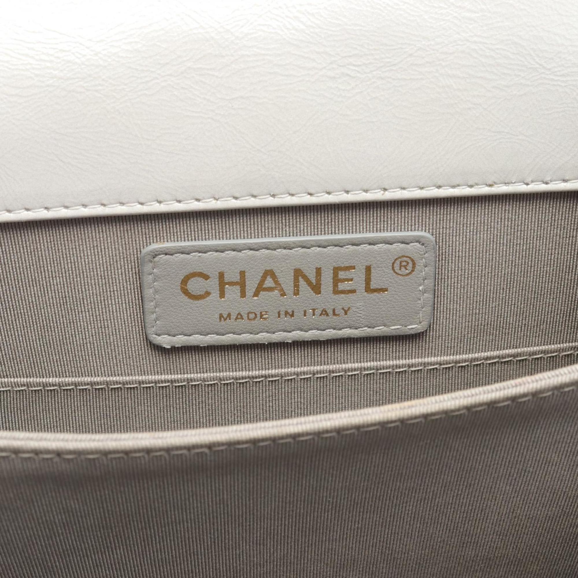 CHANEL Boy Chanel Matelasse Shoulder Bag Leather Women's White