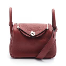 Hermes Lindy Rouge H Shoulder Bag Taurillon Clemence Women's Bordeaux