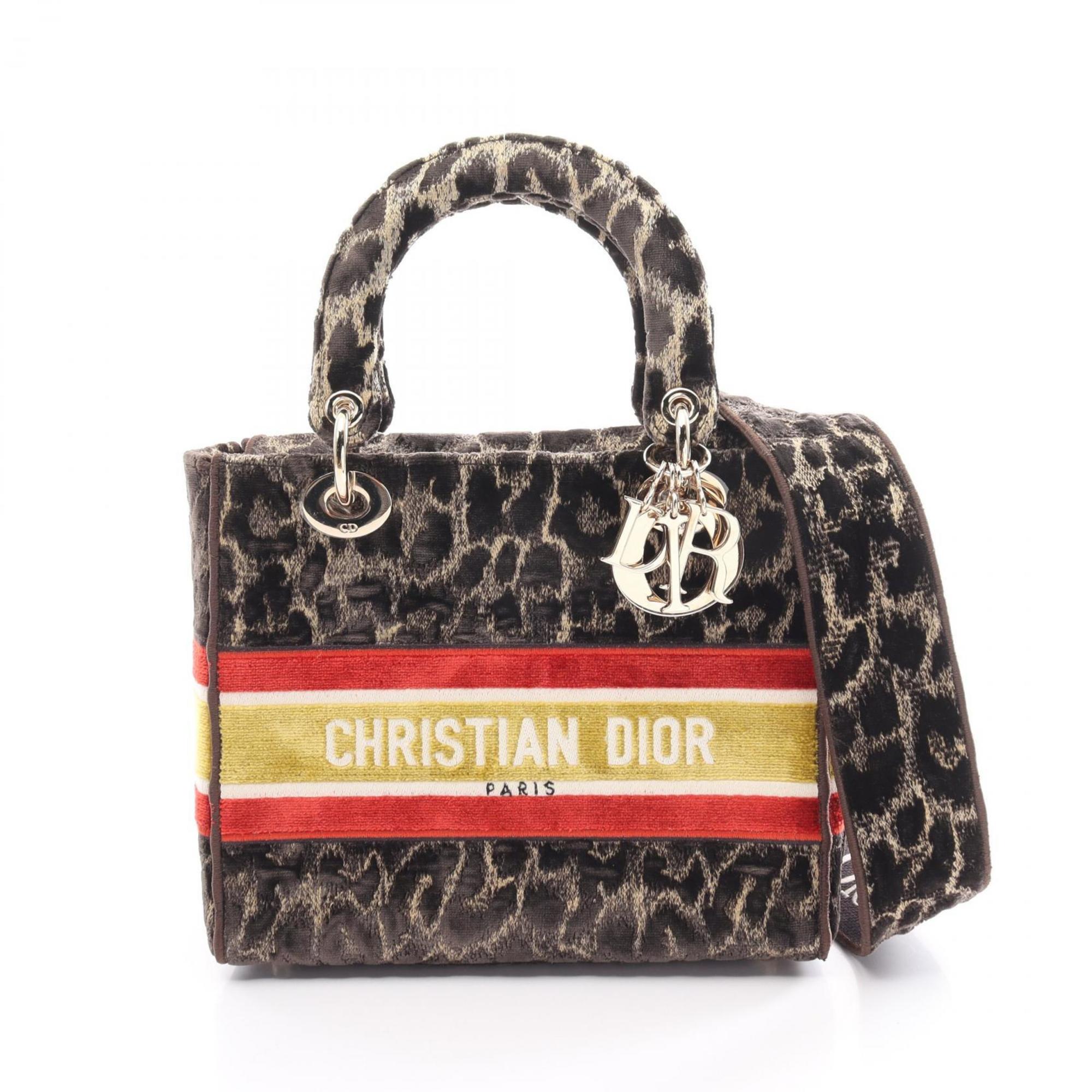 Christian Dior LADY D-LITE Medium Handbag Bag Fabric Women's Brown Multicolor