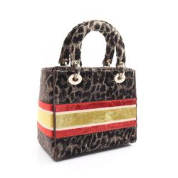 Christian Dior LADY D-LITE Medium Handbag Bag Fabric Women's Brown Multicolor