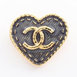 CHANEL Coco Mark Heart Brooch GP (Gold Plated) Women's Navy Gold