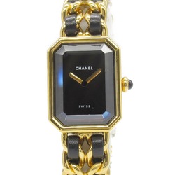 CHANEL Premier S Watch, GP (Gold Plated), Leather, Ladies, Black, H0001