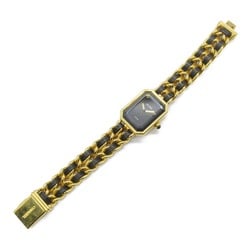 CHANEL Premiere M Watch, GP (Gold Plated), Leather, Women's, Black, H0001