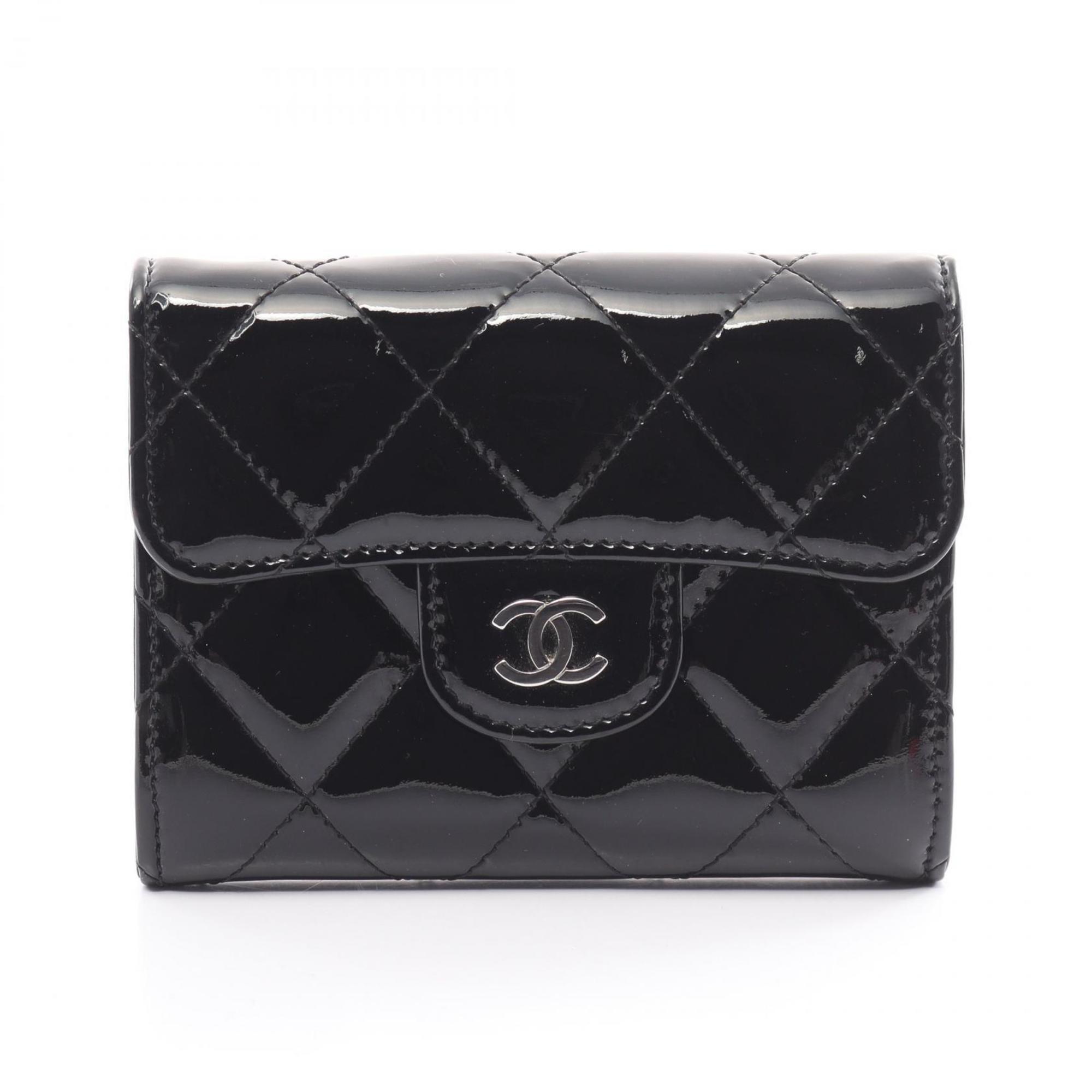 CHANEL Matelasse Wallet/Coin Case, Patent Leather, Women's, Black, A31504