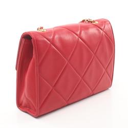 CHANEL Coco Mark Diamond Stitch Shoulder Bag Lambskin Women's Red