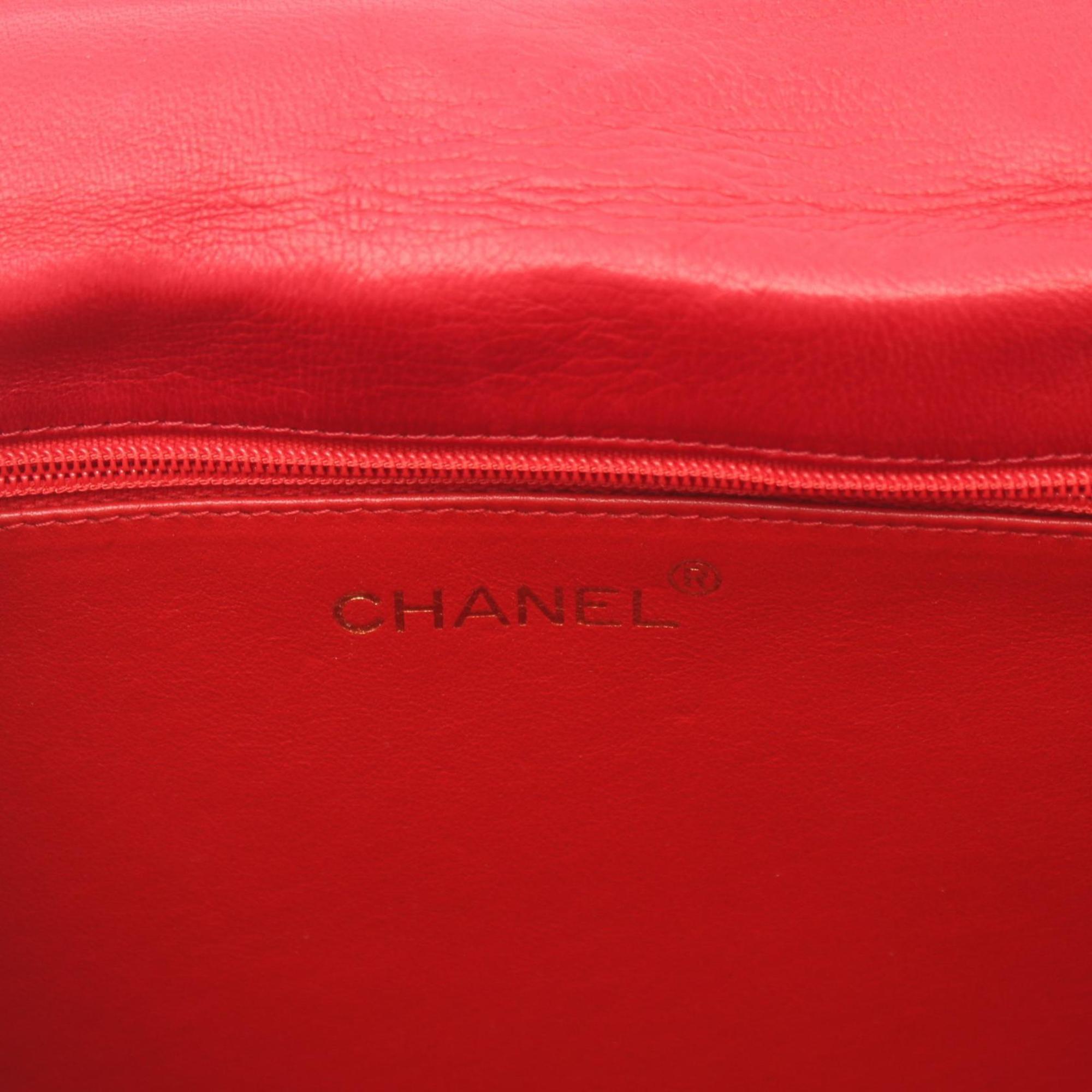 CHANEL Coco Mark Diamond Stitch Shoulder Bag Lambskin Women's Red