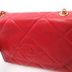 CHANEL Coco Mark Diamond Stitch Shoulder Bag Lambskin Women's Red