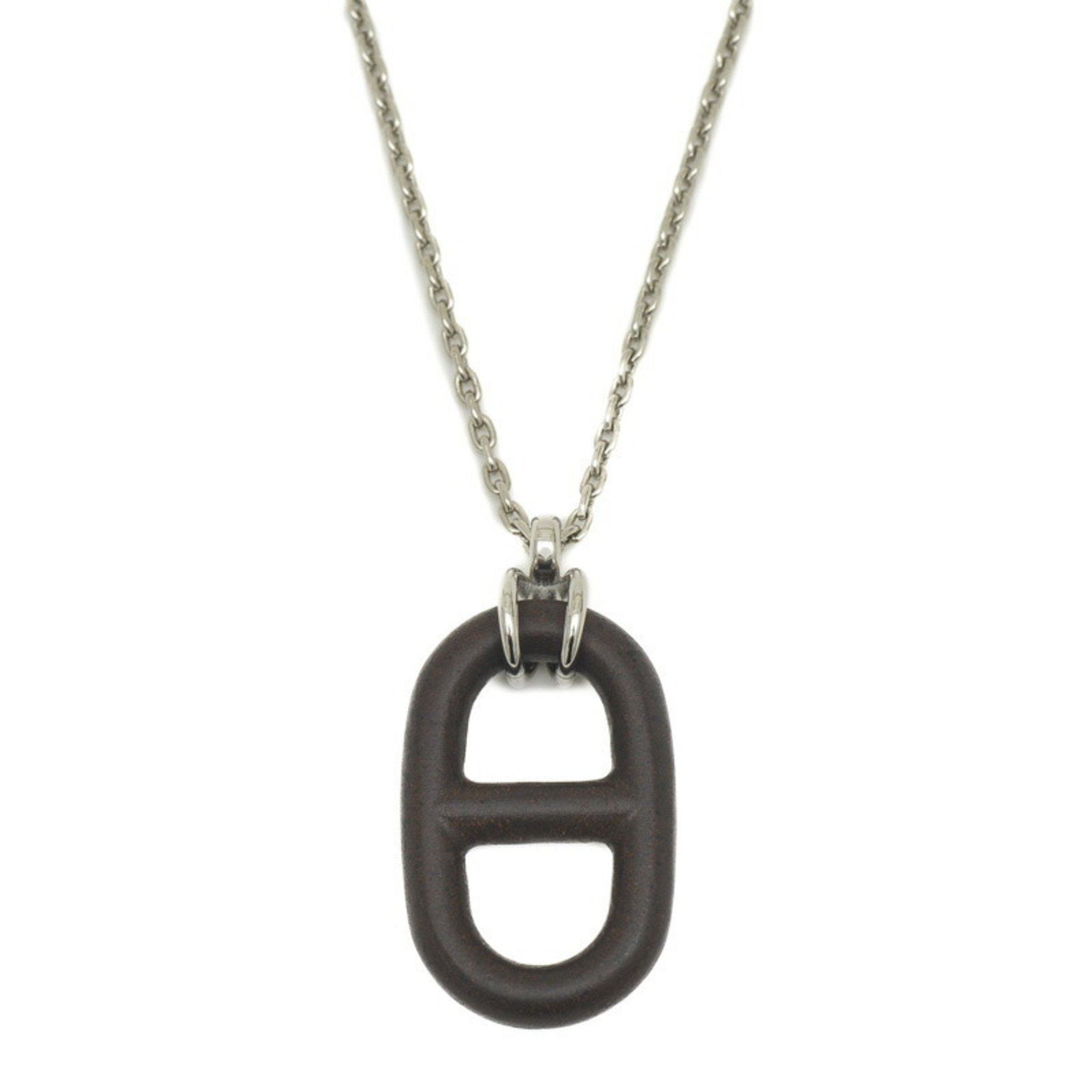 Hermes Chaine d'Ancre Vulcanium Necklace Brown Silver