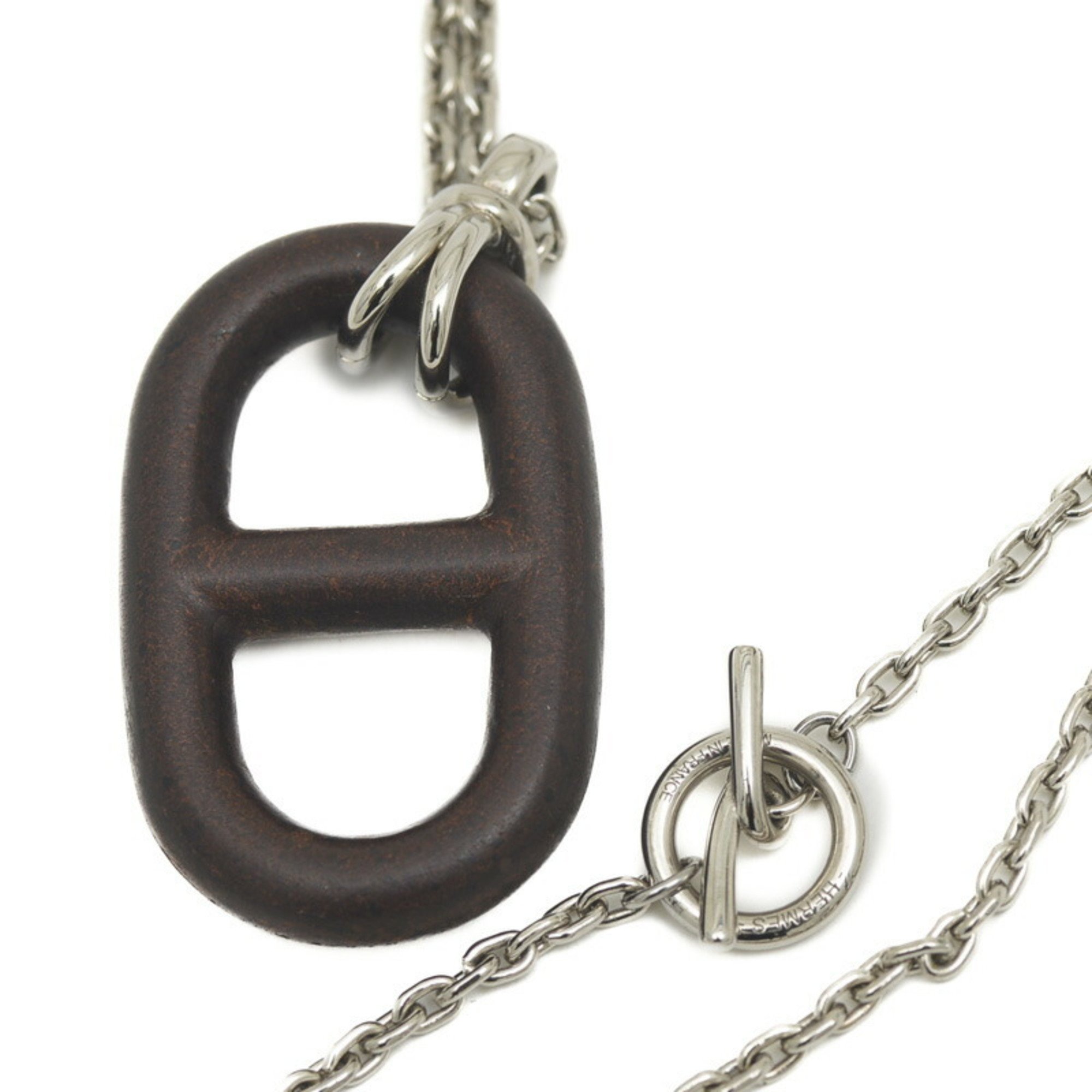 Hermes Chaine d'Ancre Vulcanium Necklace Brown Silver