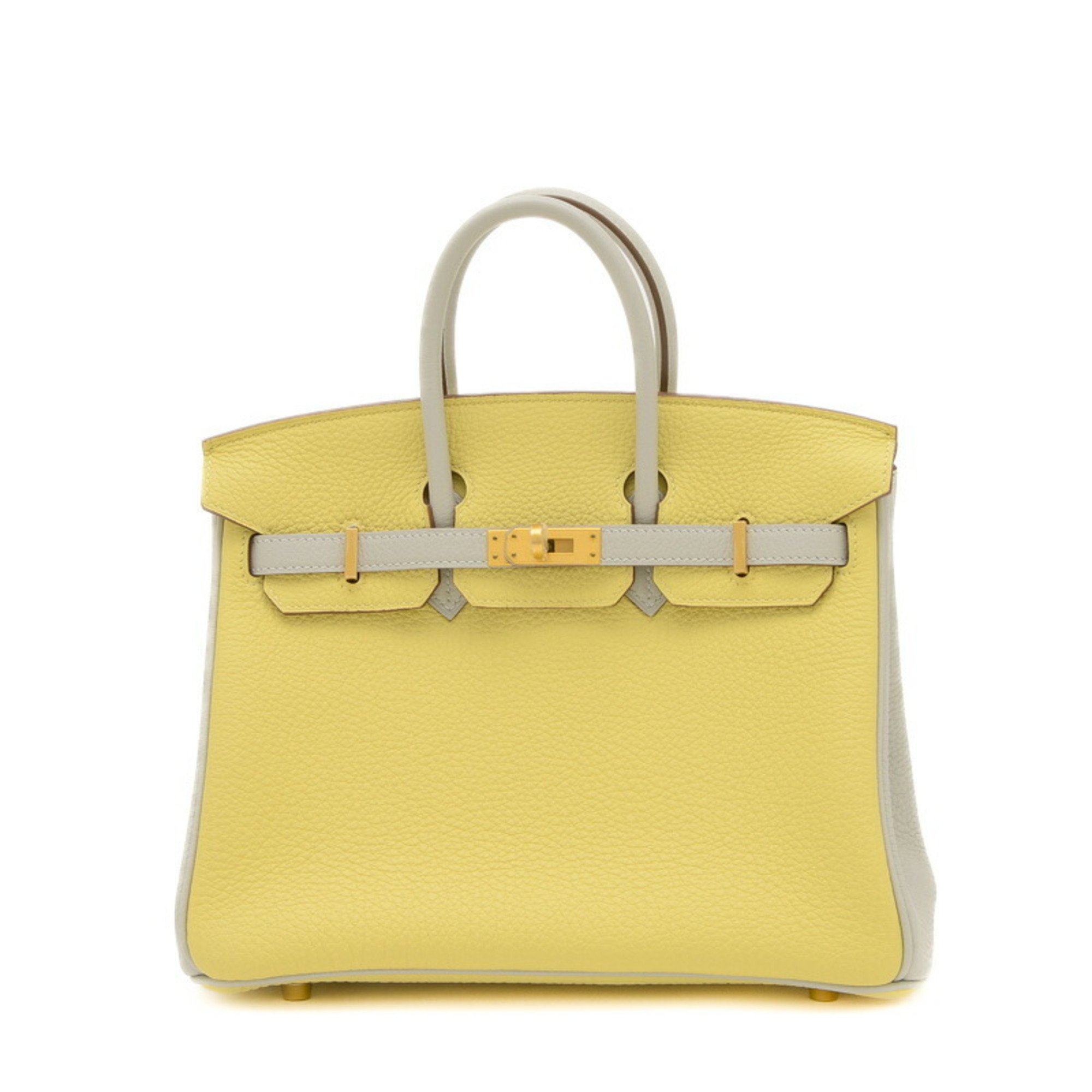 Hermes Birkin 25 Personal Togo Handbag Jaune Poussin Gripere B Engraved