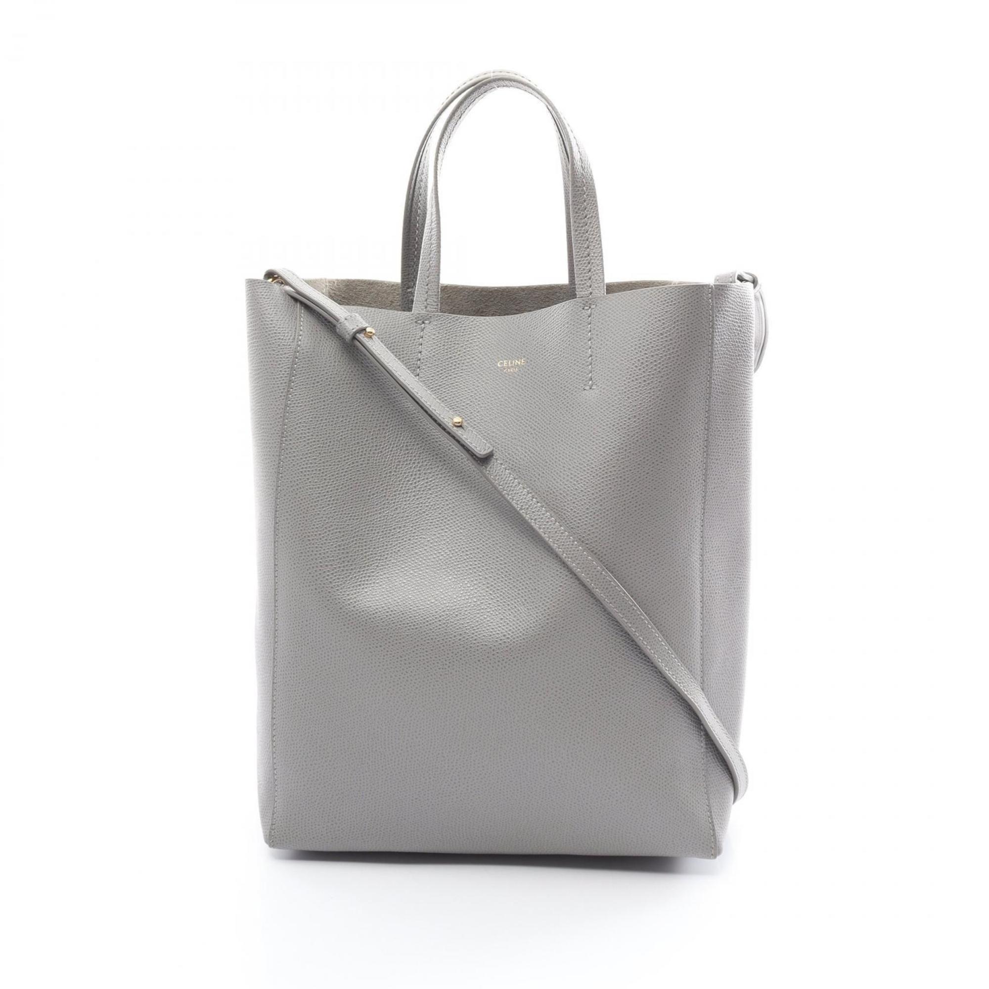 CELINE Vertical Small Cabas Tote Bag Leather Women's Grey 189813