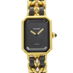 CHANEL Premiere M Watch, GP (Gold Plated), Leather, Women's, Black, H0001