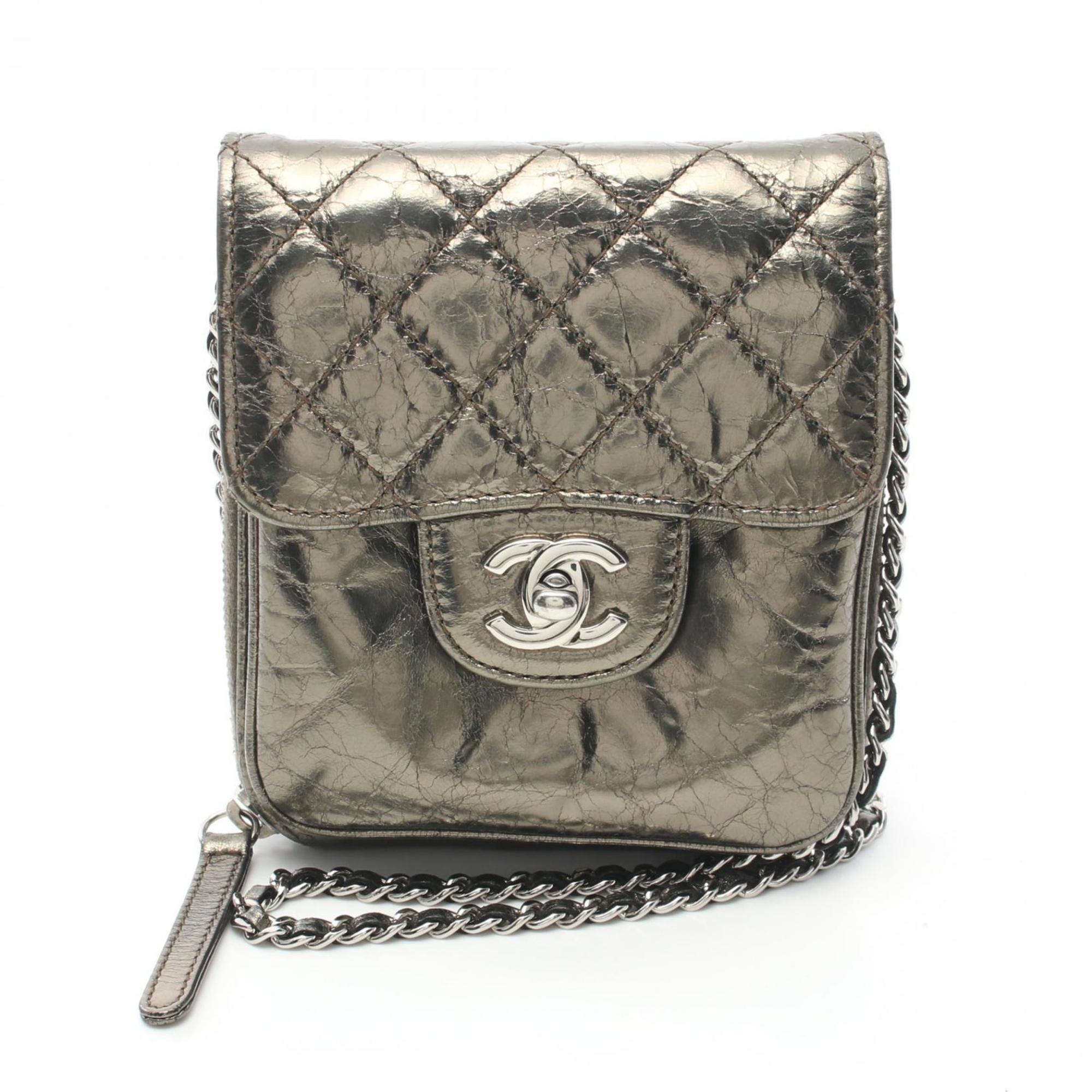 CHANEL Matelasse Shoulder Bag, Aged Calfskin, Women's, Khaki