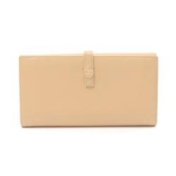 CHANEL Coco Mark Bi-fold Long Wallet Leather Women's Beige