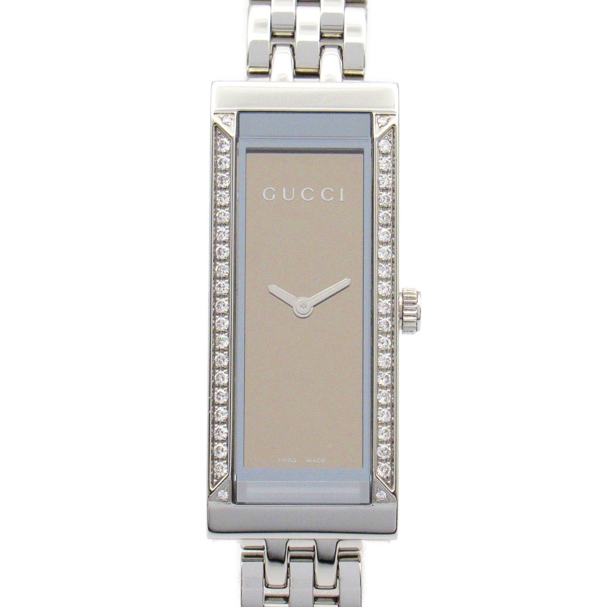 Gucci G Frame Diamond Watch Stainless Steel Ladies Brown YA127508